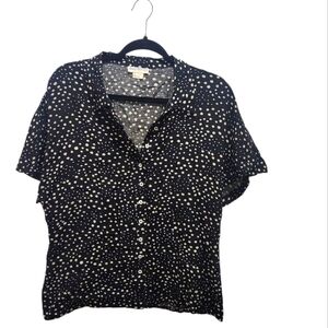 Vintage Barry Bricken Button Up Blouse Black with White Dots Size 14